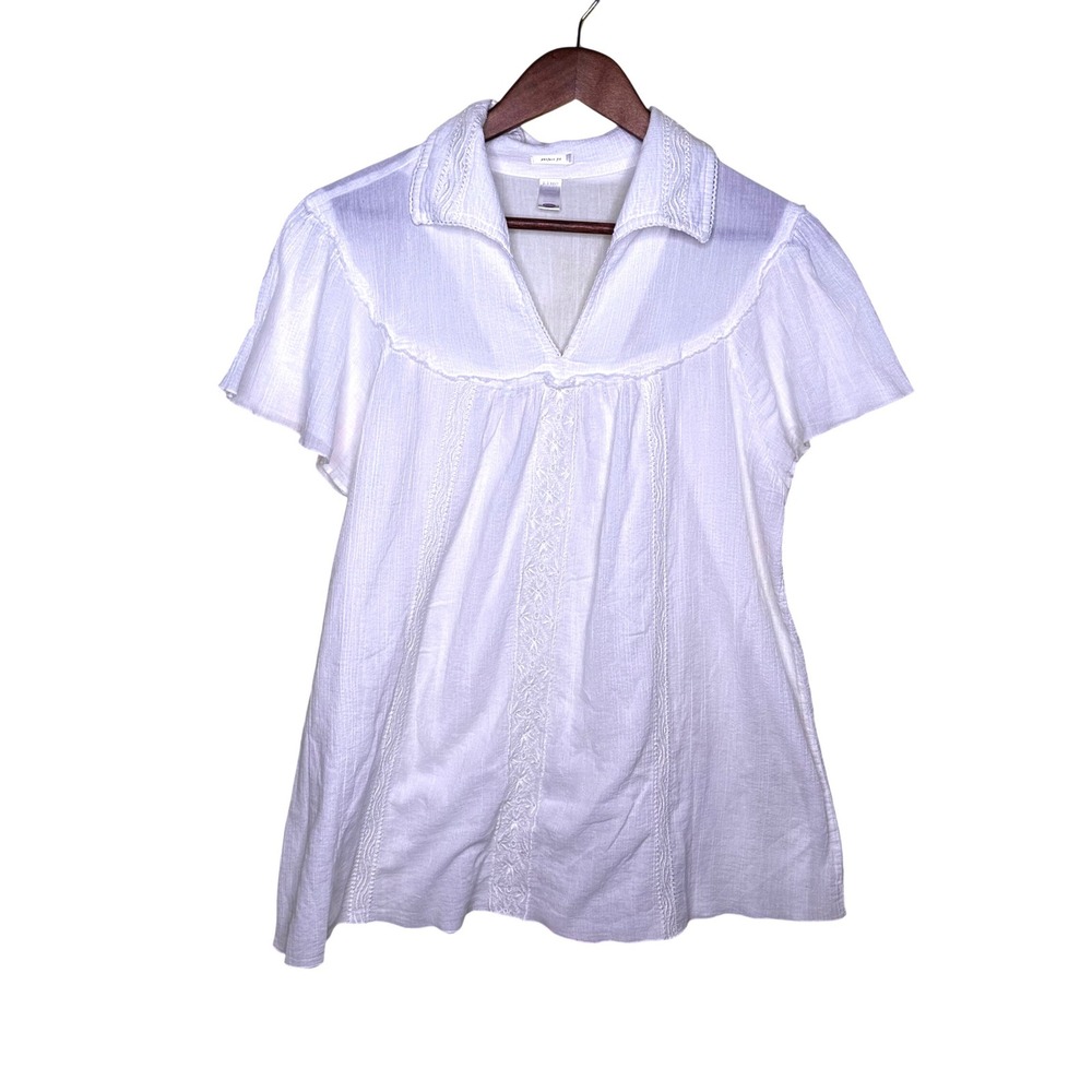 Old Navy White Cotton Gauze Eyelet Embroidered Blouse XXL Short Sleeve Top